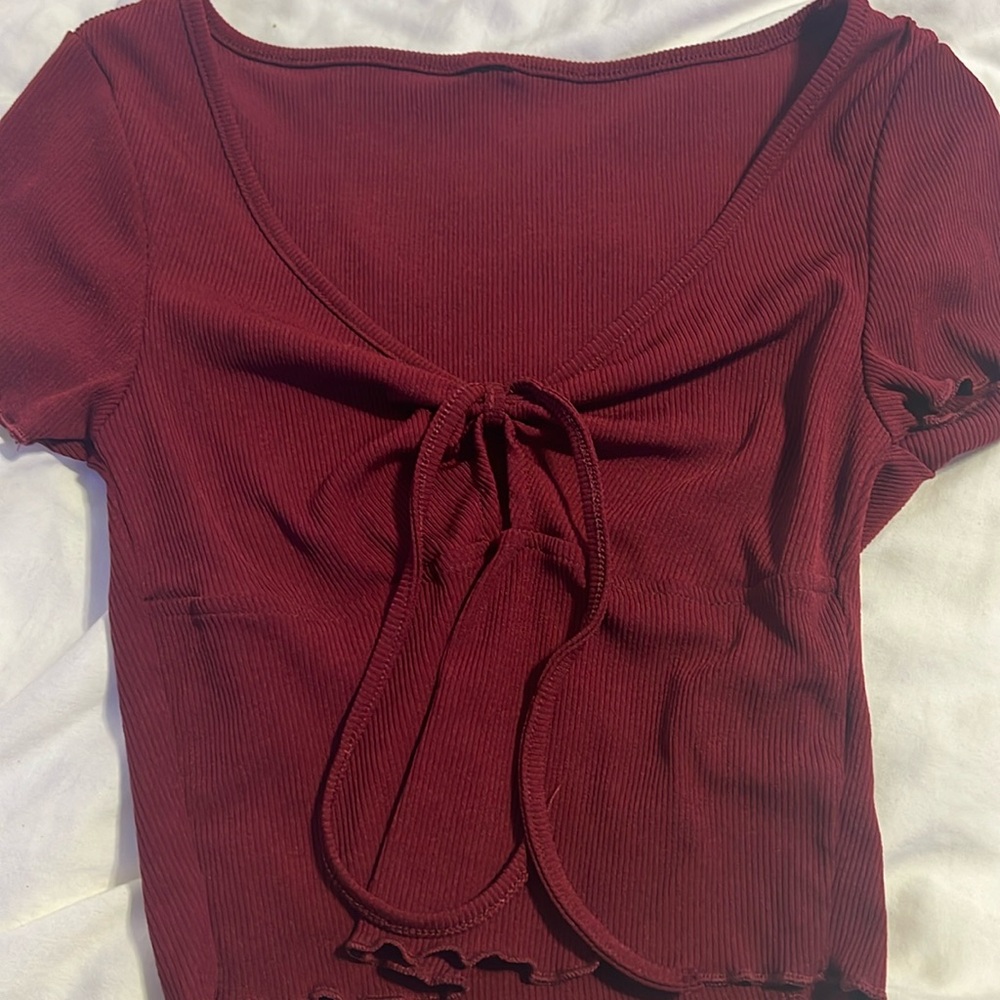 Burgundy top with tie bow